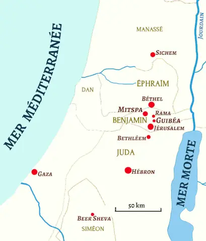 Carte : Viol et meurtre de la femme du Lévite