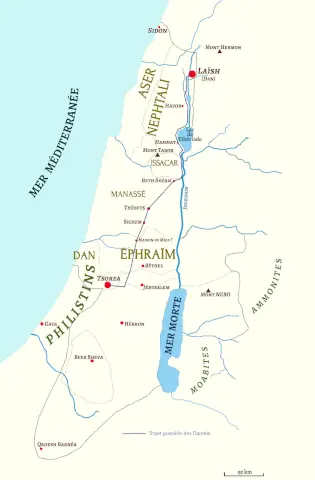 Carte : exode de la tribu de Dan