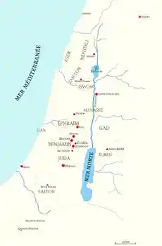Map: The punishment of the Benjaminites and the extermination of Jabes in Gilead