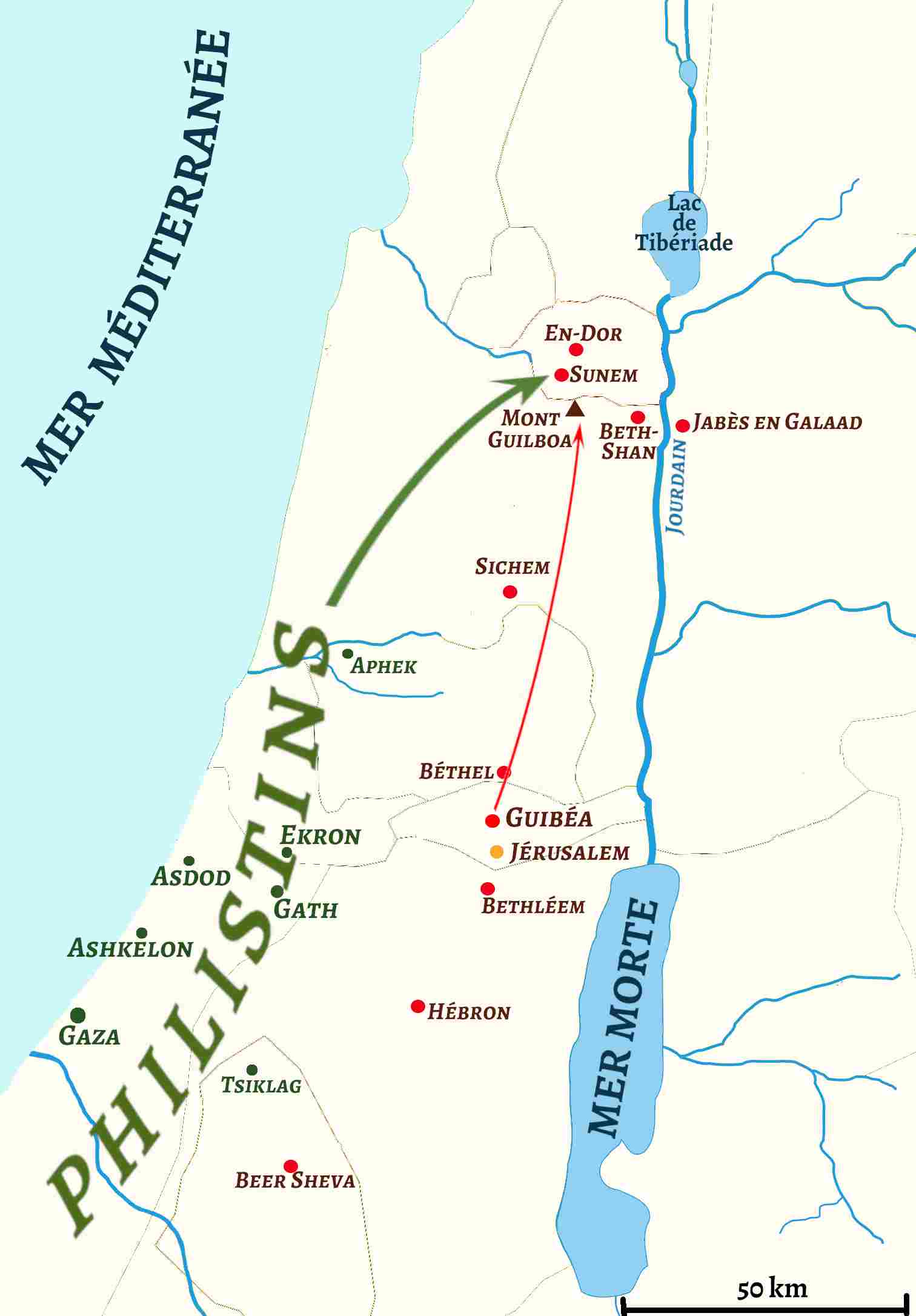 Map of the battle of Mount Gilboa