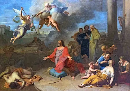 David in prayer to stop the plague sent by the Lord